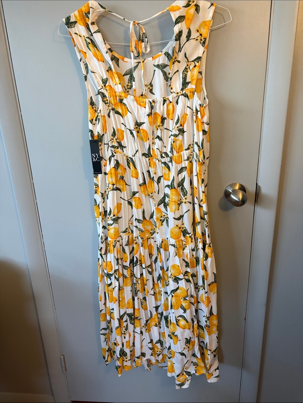 NWT New York & Company White Maxi Dress with Yellow Lemon Print - Picture 6 of 8